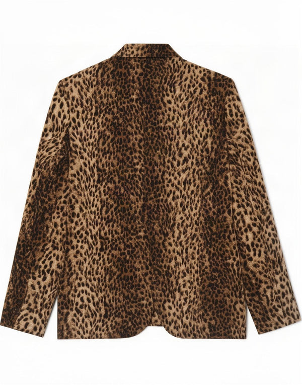 Zara Jaqueta blazer feminina de 1 botão Reino Unido 14 grande marrom estampa animal poliéster