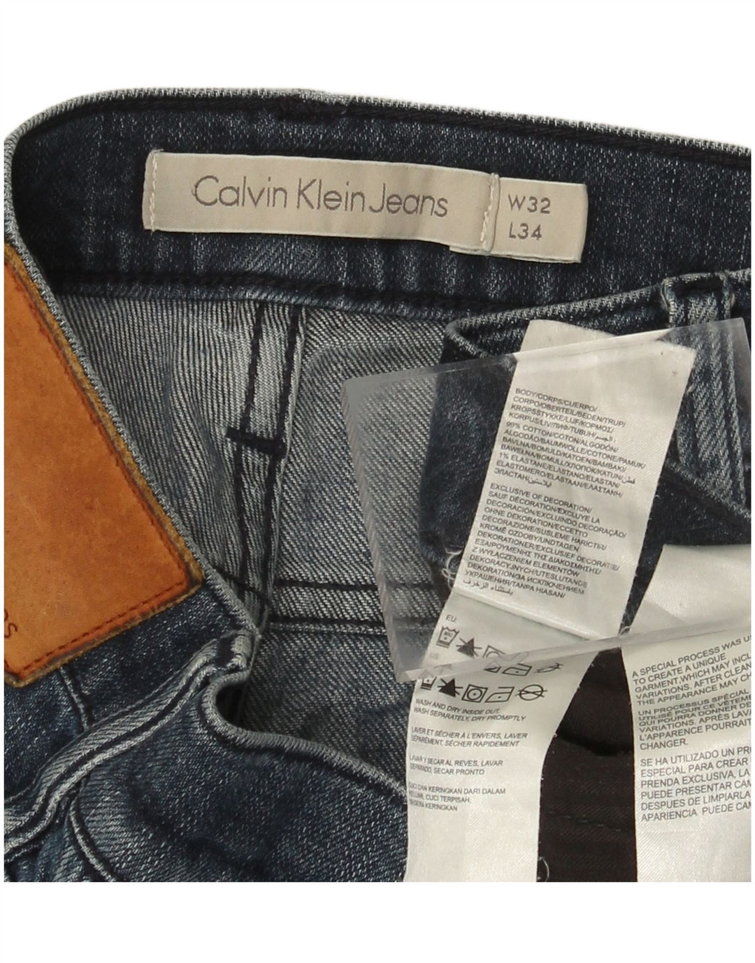 CALVIN KLEIN Calça jeans masculina desgastada W32 L34 algodão azul