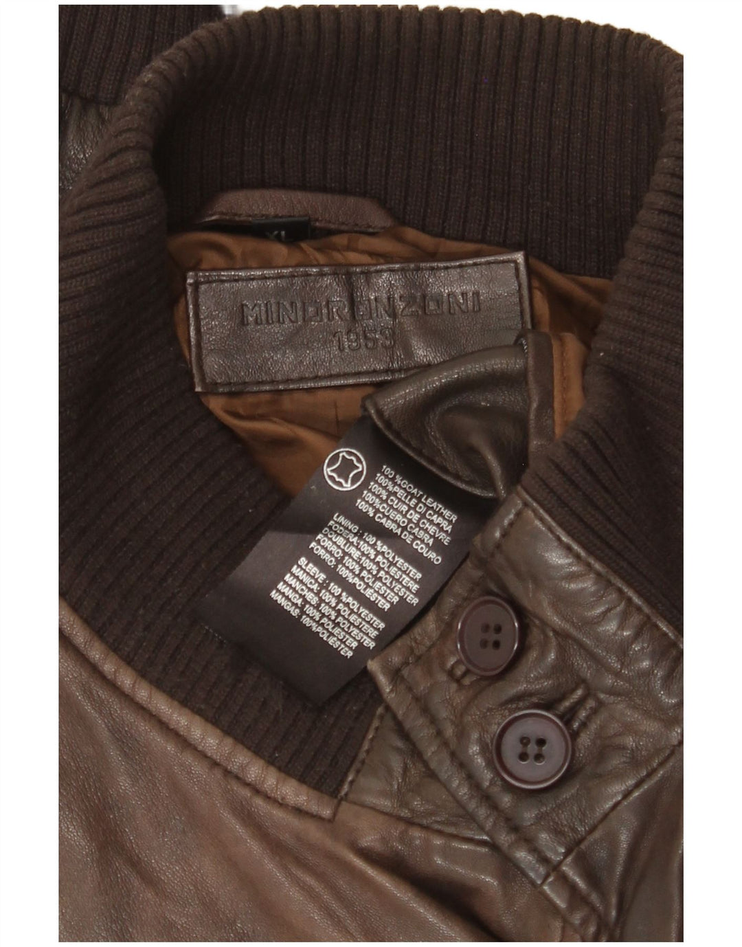 Jaqueta de couro masculina Minoronzoni 1953 Reino Unido 42 XL couro marrom