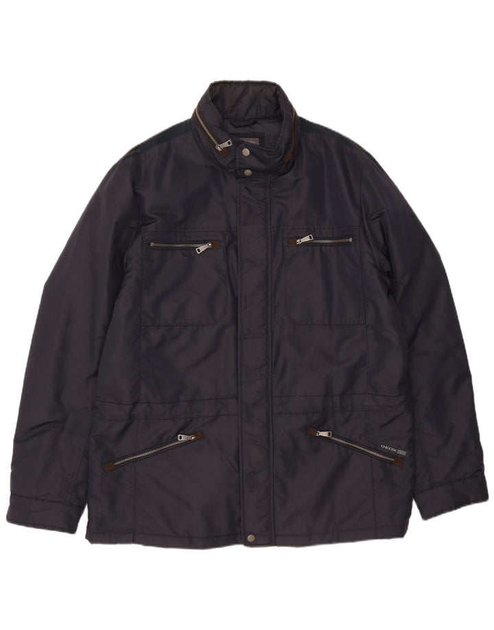 Jaqueta utilitária masculina Geox com capuz UK 46 3XL azul marinho