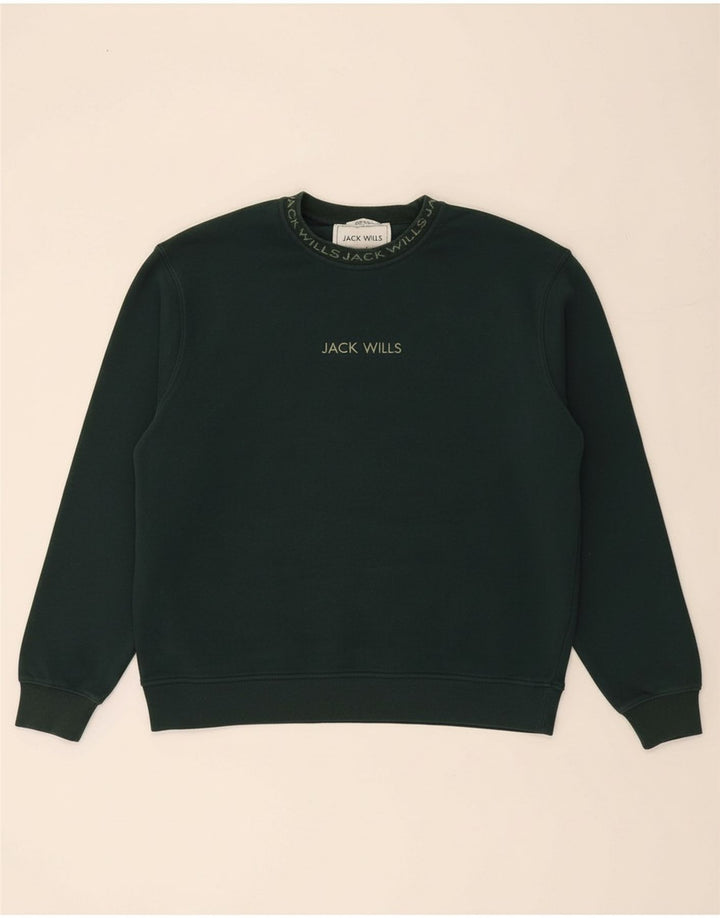 JACK WILLS Suéter masculino de ajuste relaxado grande algodão verde
