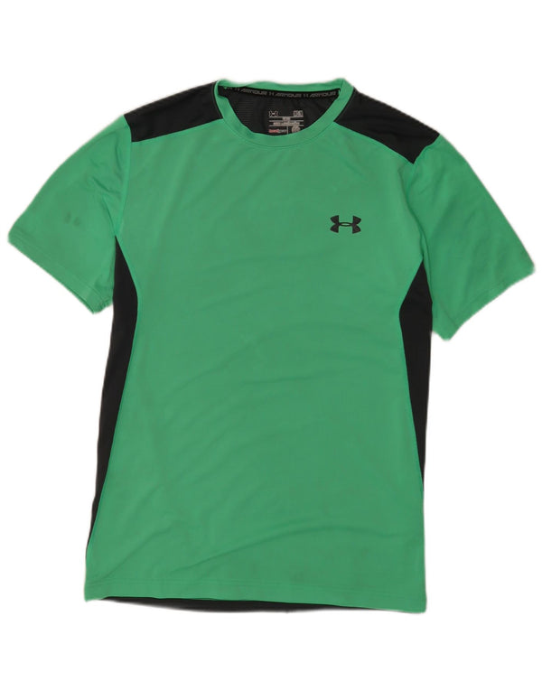 Camiseta masculina Under Armour Heat Gear Top médio verde colorblock poliéster
