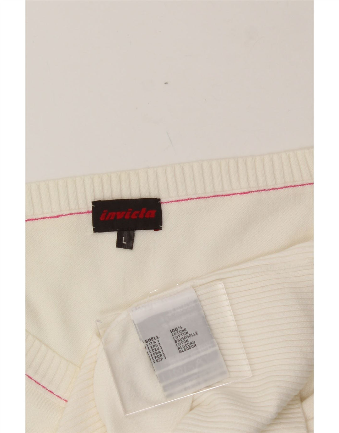 INVICTA Womens Crop V-Neck Jumper Sweater UK 14 Large White Cotton Vintage Invicta and Second-Hand Invicta from Messina Hembry 