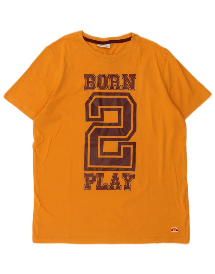 Camiseta masculina Ellesse com estampa gráfica pequena de algodão amarelo