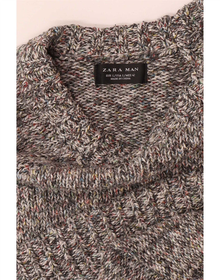 Suéter masculino Zara com gola canoa grande cinza manchado