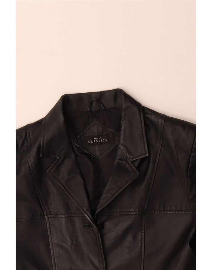 Casaco de couro feminino VINTAGE UK 14 couro preto médio
