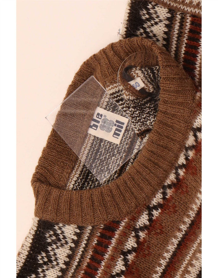 Suéter masculino vintage com gola redonda IT 50 marrom médio Fair Isle