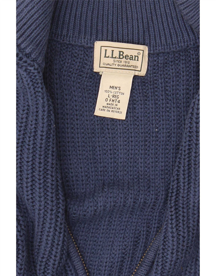 Suéter cardigã masculino com zíper completo L.L.Bean grande algodão azul marinho