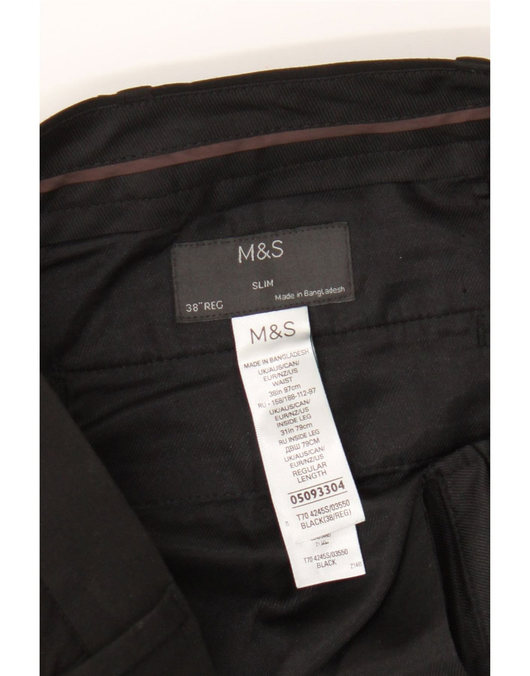 Calça Chino Slim Masculina Marks & Spencer W38 L31 Poliéster Preto