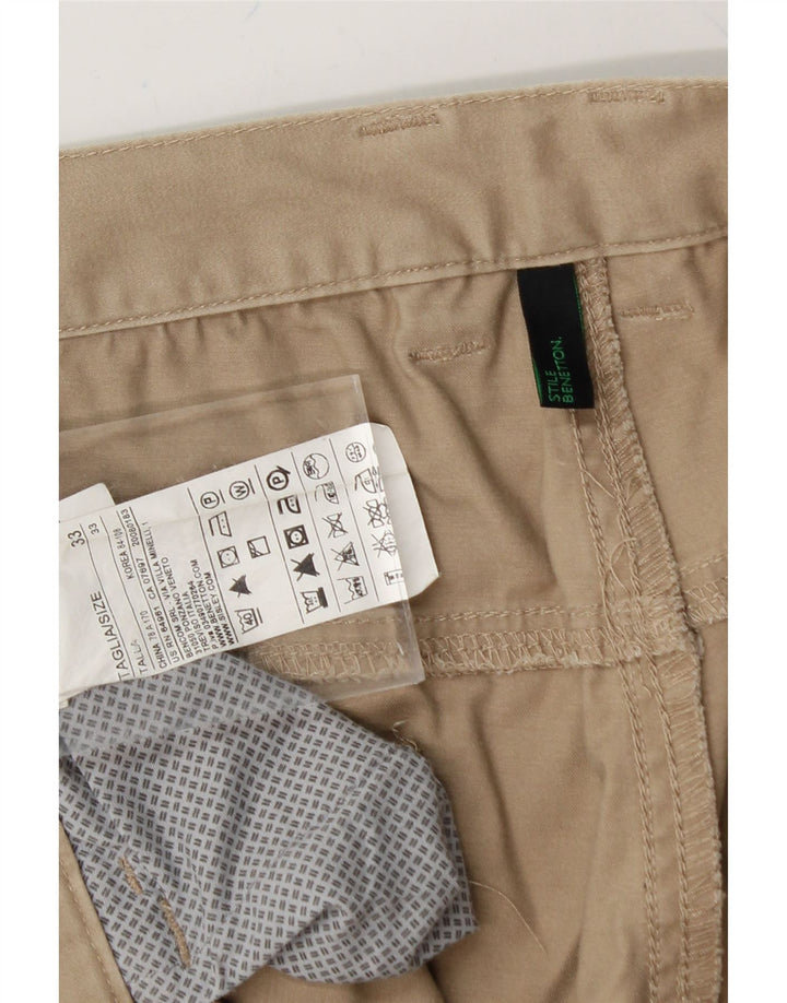 BENETTON Mens Straight Casual Trousers W33 L34 Beige Cotton Vintage Benetton and Second-Hand Benetton from Messina Hembry 
