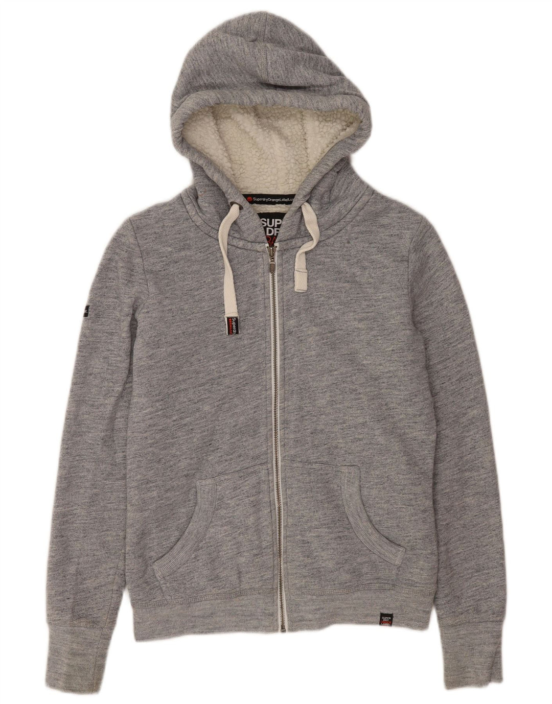 Suéter masculino Superdry com capuz e zíper pequeno algodão cinza