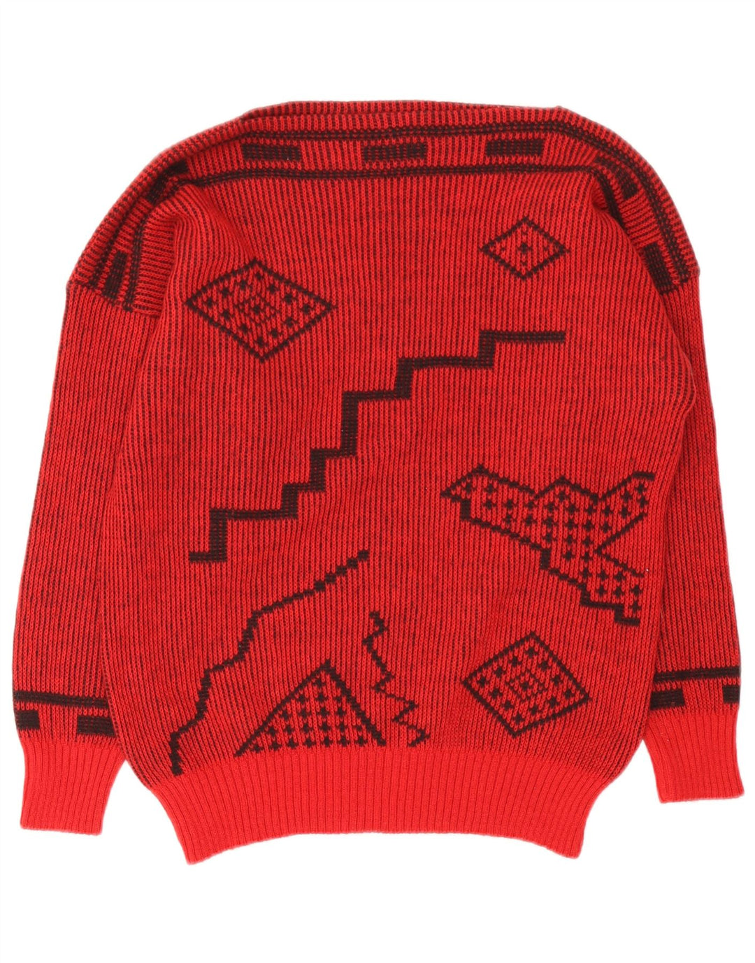 Suéter feminino vintage com gola canoa IT 44 lã geométrica vermelha média