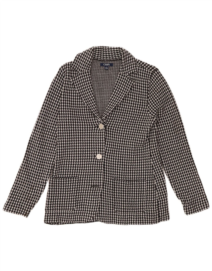 Jaqueta blazer feminina de malha com 3 botões CHAPS Reino Unido 12 médio preto Houndstooth