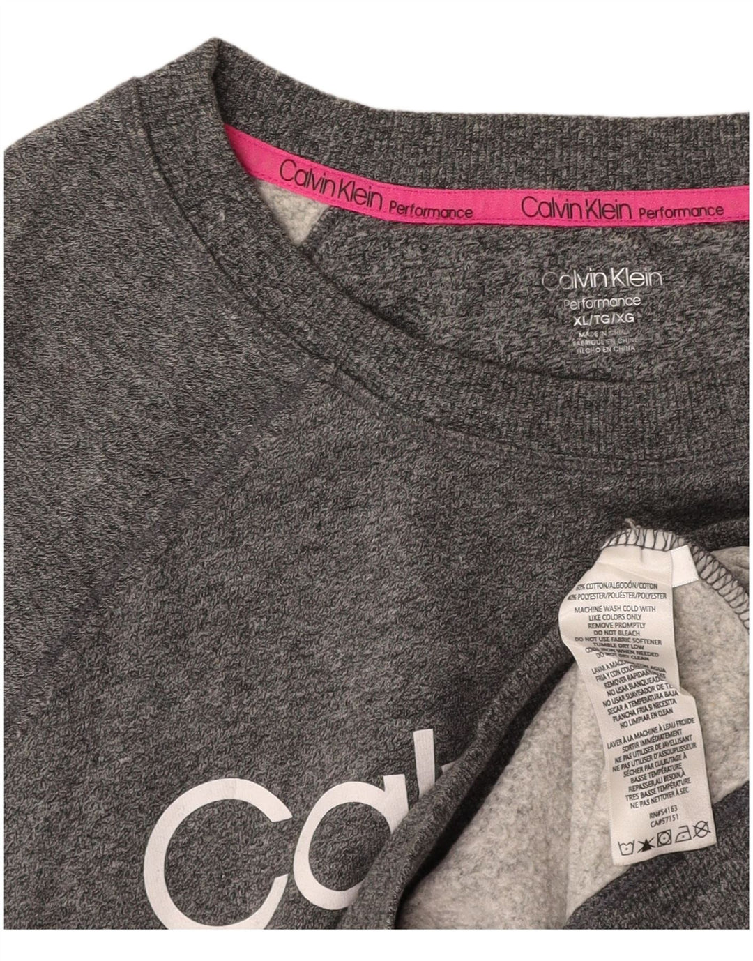 CALVIN KLEIN Suéter feminino cropped gráfico UK 18 XL cinza manchado
