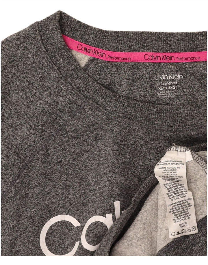 CALVIN KLEIN Suéter feminino cropped gráfico UK 18 XL cinza manchado