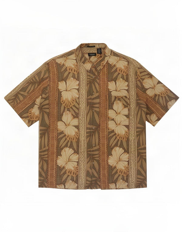 Camisa masculina havaiana de manga curta Van Heusen tamanho 17 1/2 XL marrom floral
