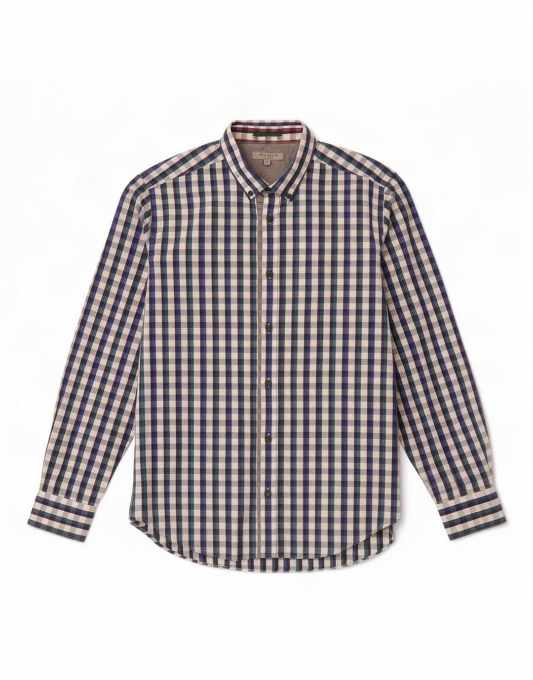Camisa masculina Ted Baker tamanho 3 algodão guingão azul médio