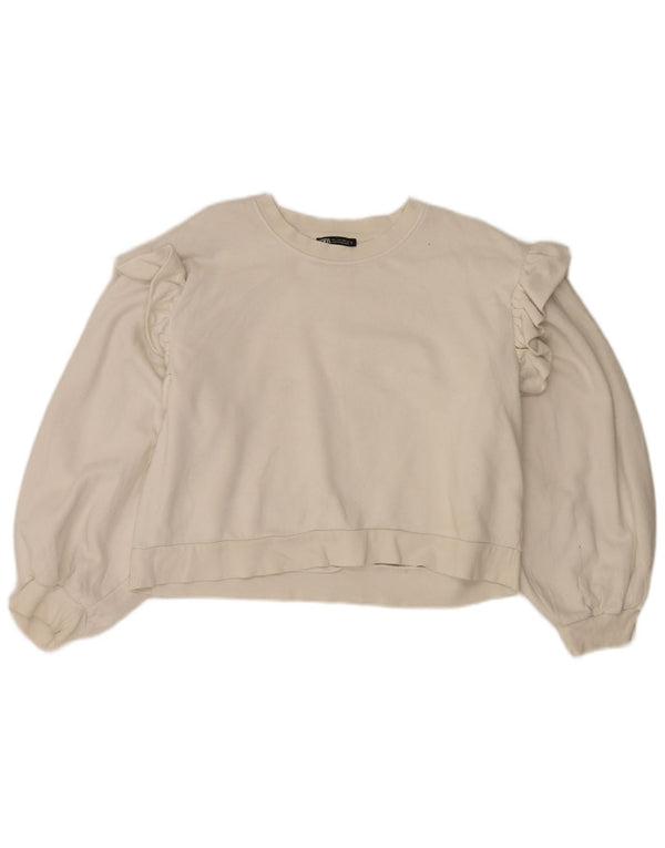 Zara Womens Crop Sweatshirt Jumper Reino Unido 16 Grande Algodão Branco