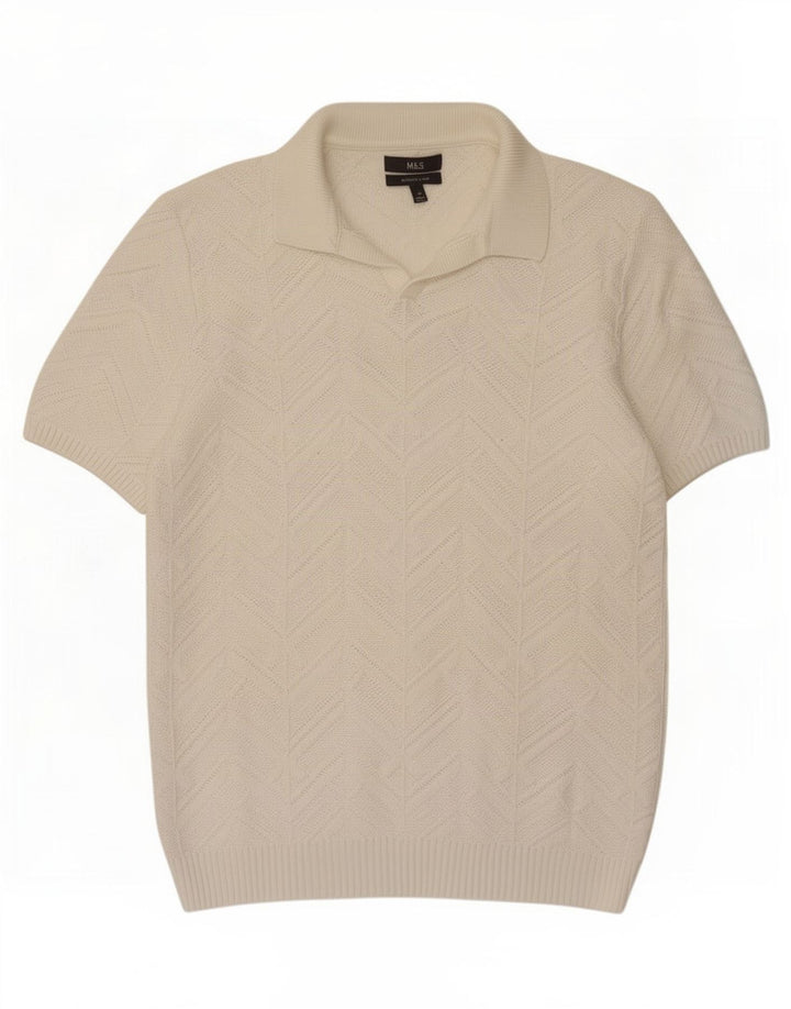 Camisa pólo masculina Marks & Spencer médio algodão branco