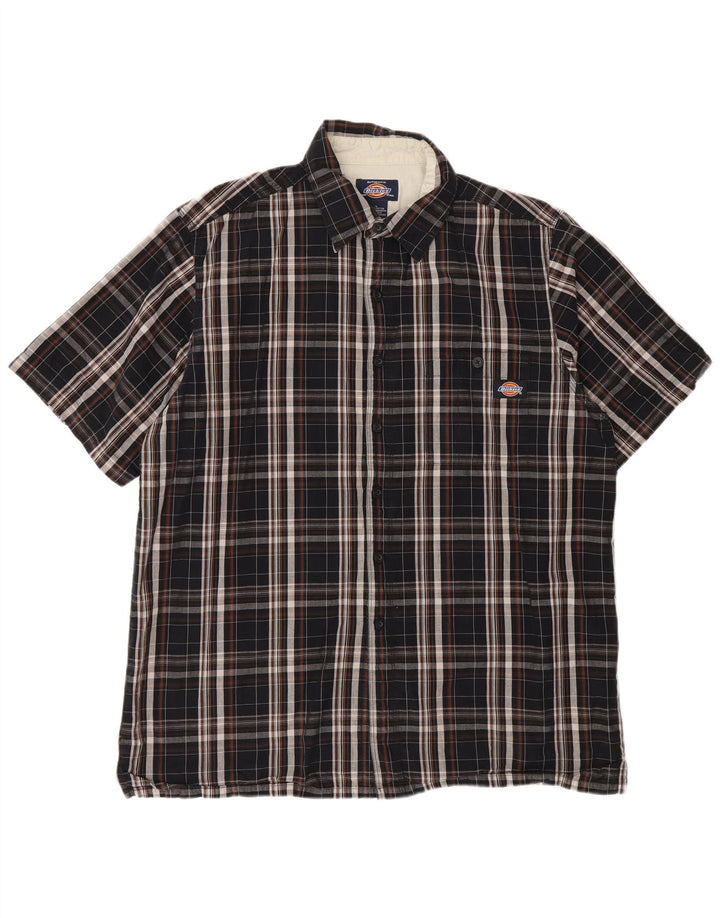 Camisa masculina de manga curta Dickies, grande, preto, xadrez, algodão
