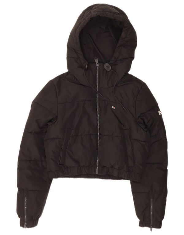 Jaqueta Tommy Hilfiger Feminina Oversized Crop Capuz Acolchoada UK 6 XS Preto