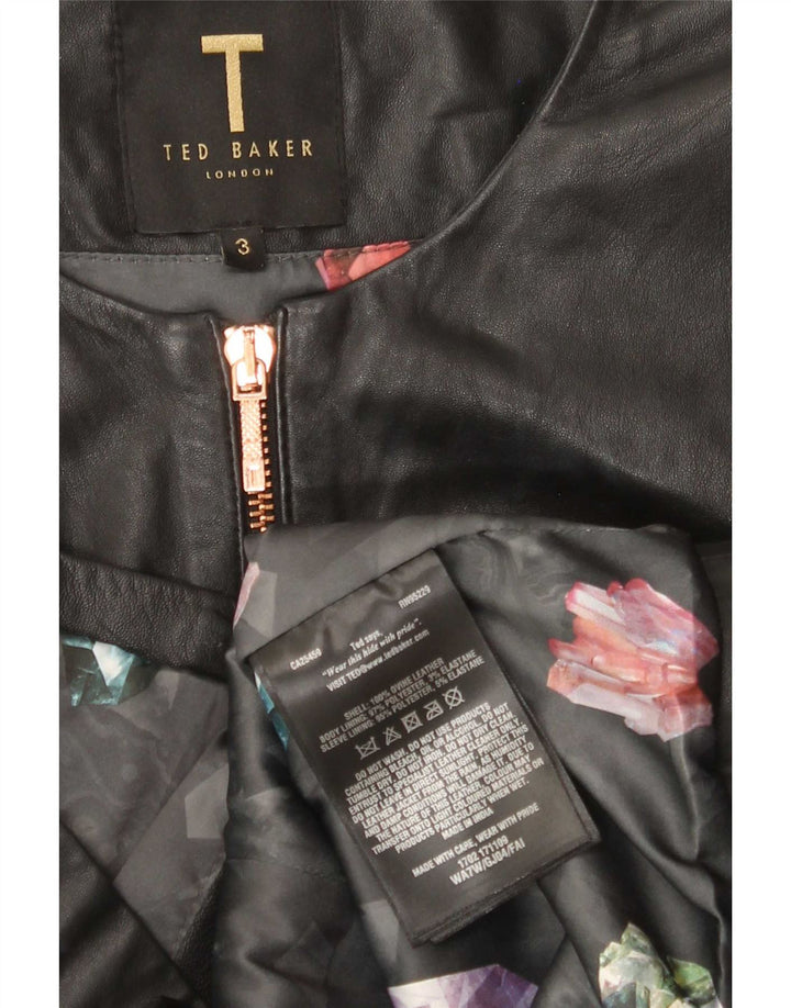 Jaqueta feminina de couro Ted Baker manga 3/4 tamanho 3 médio preto
