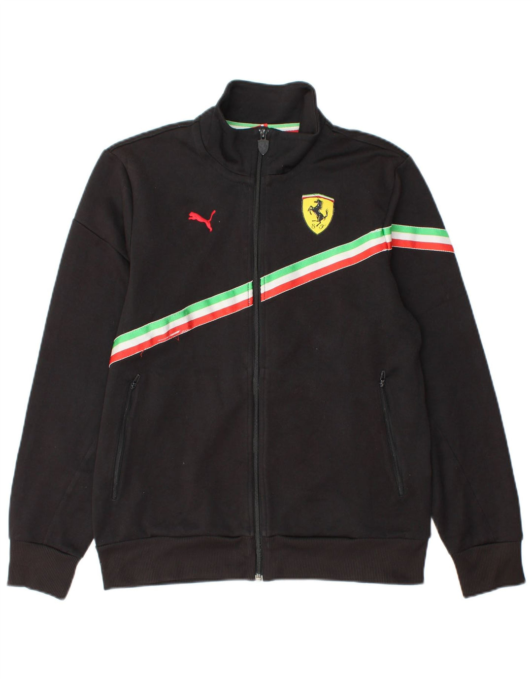 PUMA Womens Ferrari Tracksuit Top Jacket UK 14 Médio Preto Listrado