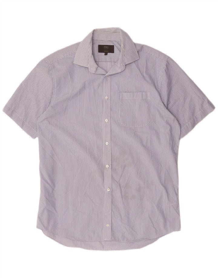 Camisa masculina de manga curta MARKS & SPENCER tamanho 41 16 grande listra azul