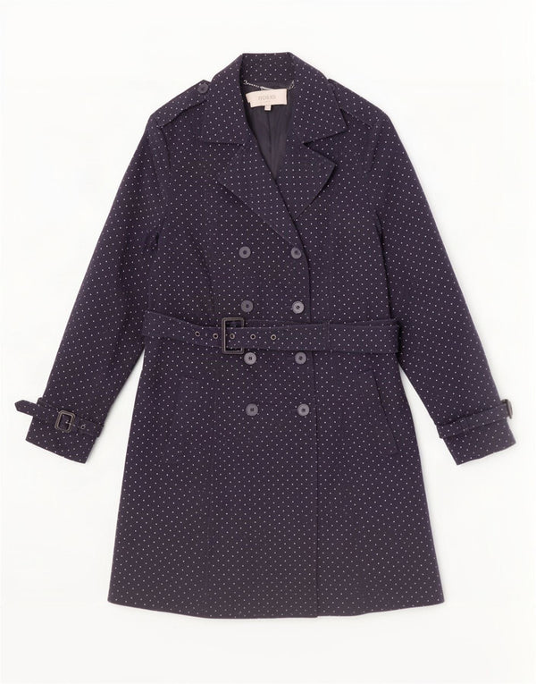 Hobbs Womens Trench Coat UK 16 Large Navy Blue Spotted Cotton