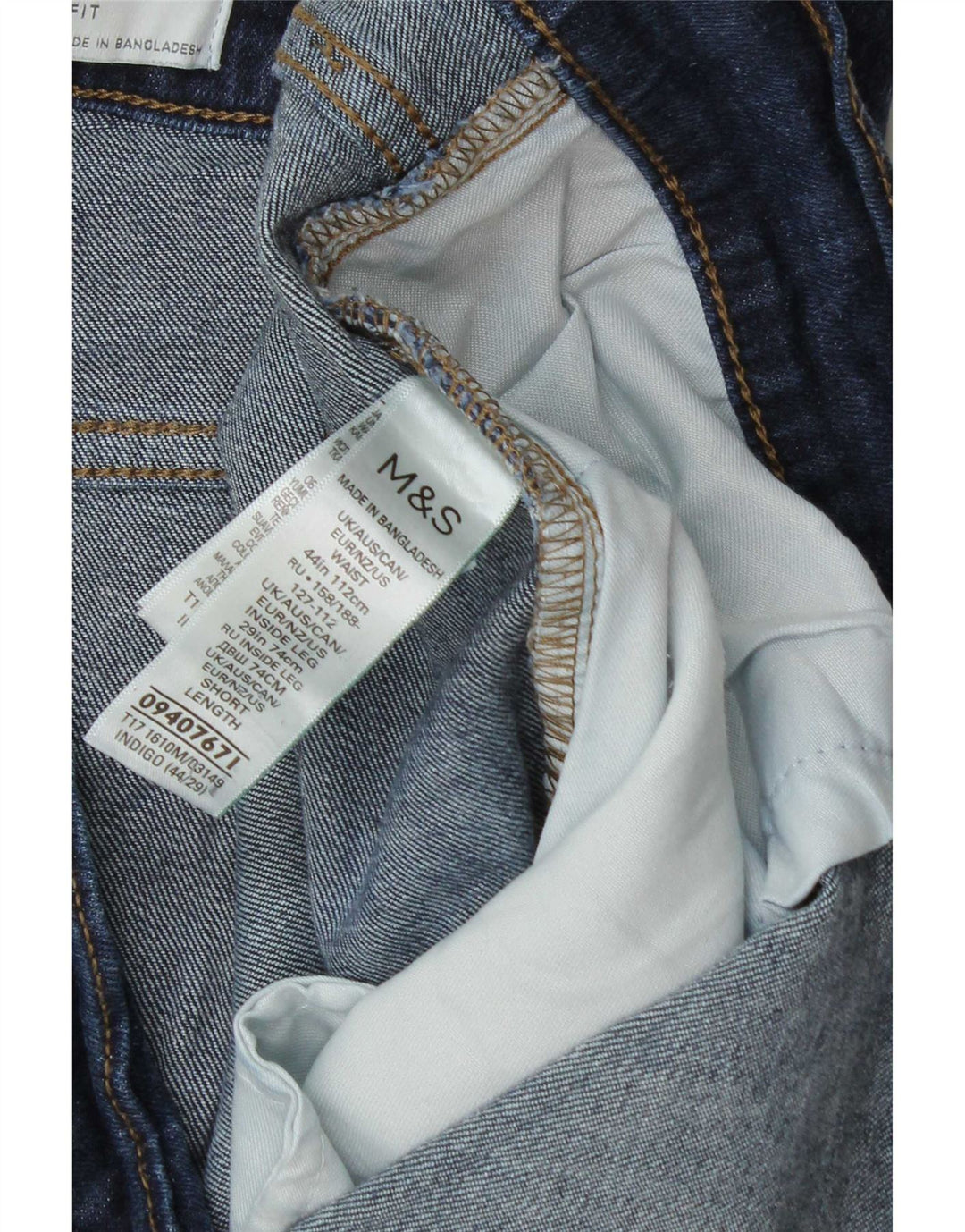 Jeans cônicos masculinos Marks & Spencer W44 L29 algodão azul marinho