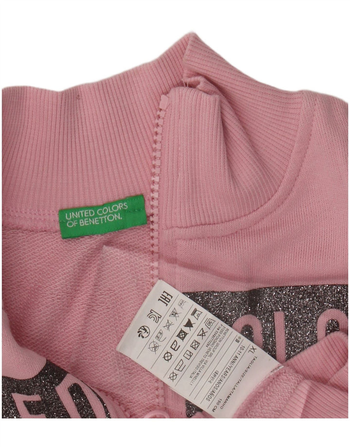 Jaqueta de treino gráfico feminina BENETTON 10-11 anos XL algodão rosa