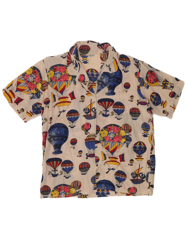 Camisa feminina VINTAGE com padrão abstrato grande UK 18 XL multicolorida