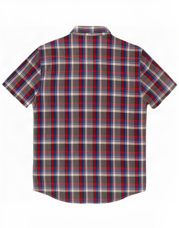 Camisa masculina de manga curta Lee algodão xadrez cinza médio