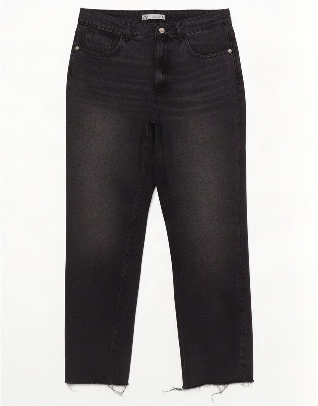 Zara Jeans feminino de cintura alta reta EU 40 médio W30 L29 cinza