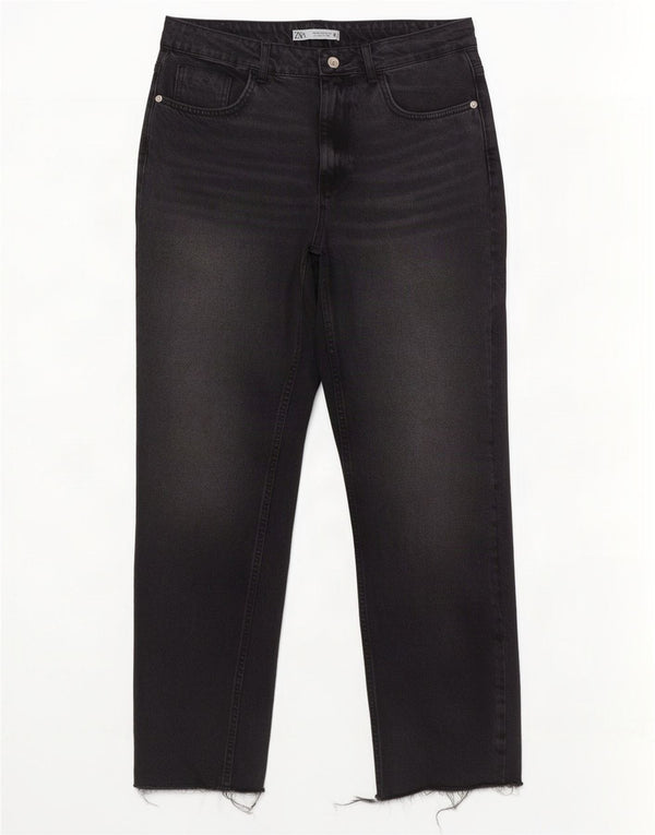 Zara Jeans feminino de cintura alta reta EU 40 médio W30 L29 cinza