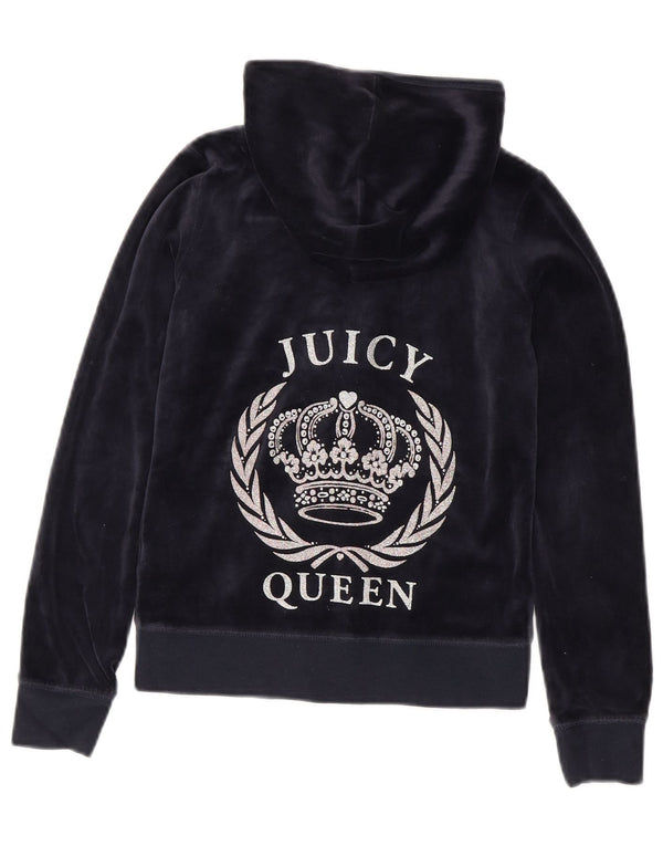Suéter Juicy Couture feminino com capuz e zíper gráfico 8-9 anos grande azul marinho