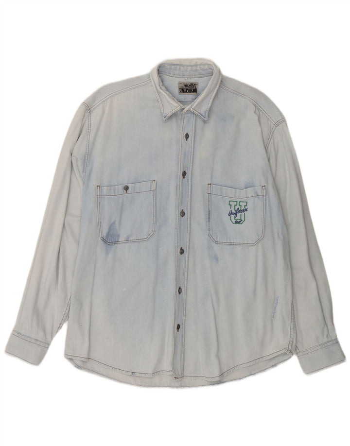 Camisa jeans masculina uniforme grande azul
