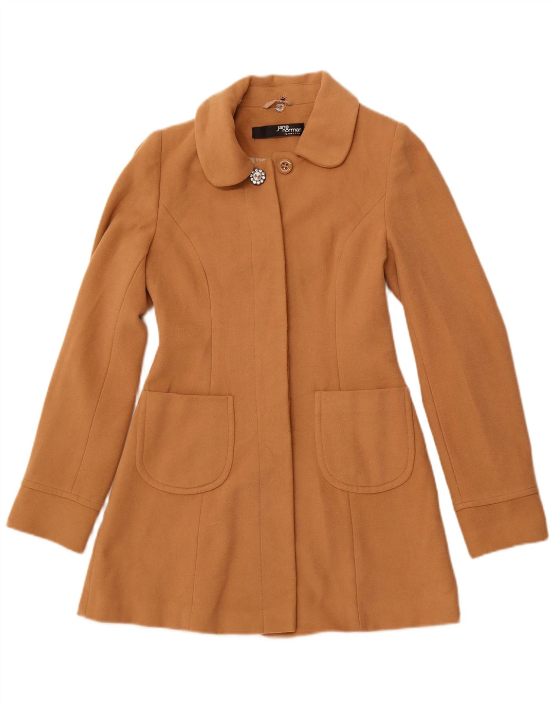 Sobretudo feminino JANE NORMAN UK 8 pequeno poliéster marrom