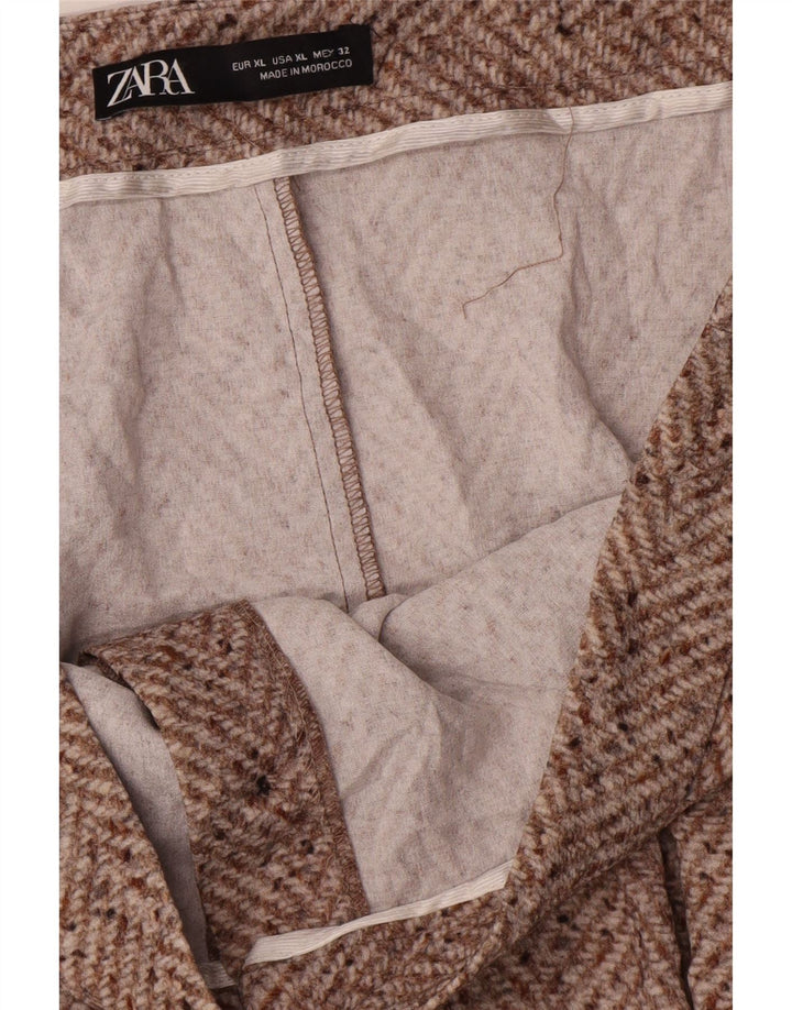 Zara Saia Midi Feminina XL W32 Marrom Chevron