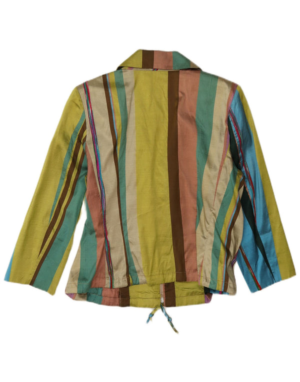 Blusa feminina vintage manga 3/4 UK 10 pequena listrada multicolorida