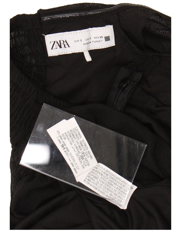 Vestido maxi feminino ZARA com ombros de fora UK 8 pequeno poliéster preto