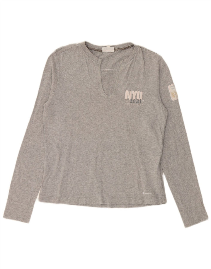 CHAMPION Top feminino manga comprida UK 14 grande algodão cinza