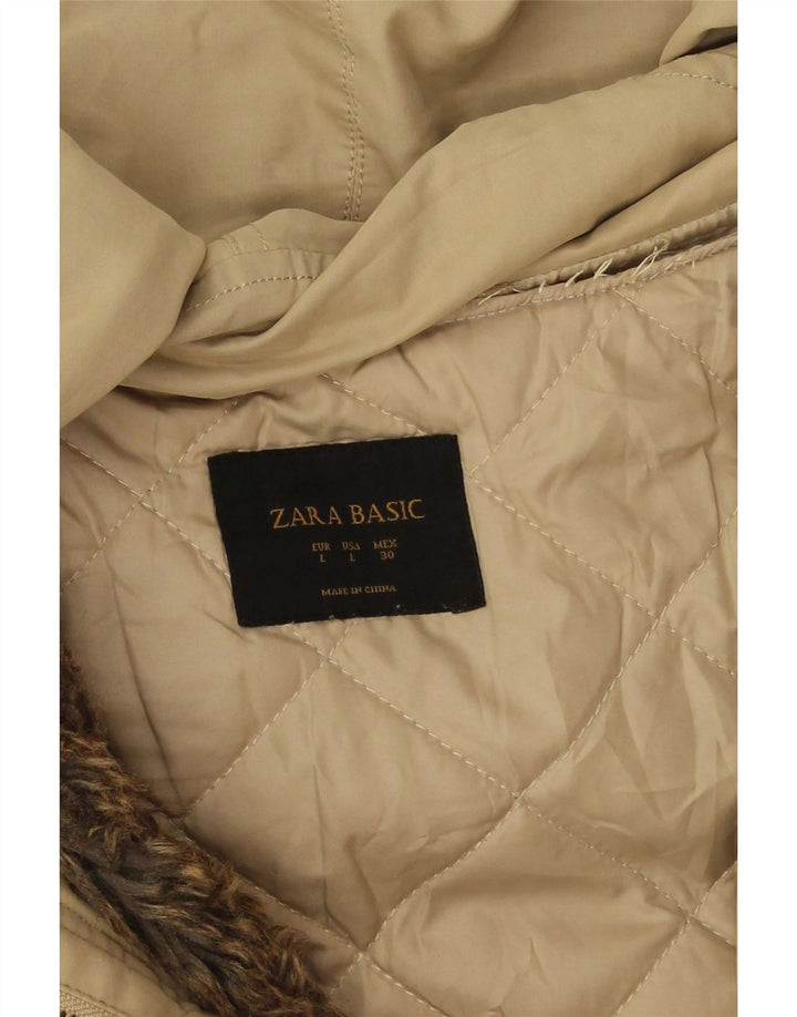 Zara Jaqueta Parka Feminina com Capuz Reino Unido 16 Grande Bege
