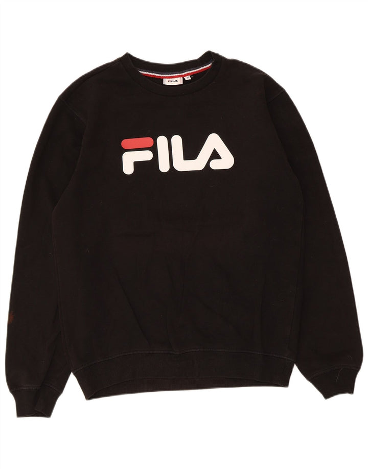 Fila Mens Graphic Moletom Jumper Pequeno Algodão Preto
