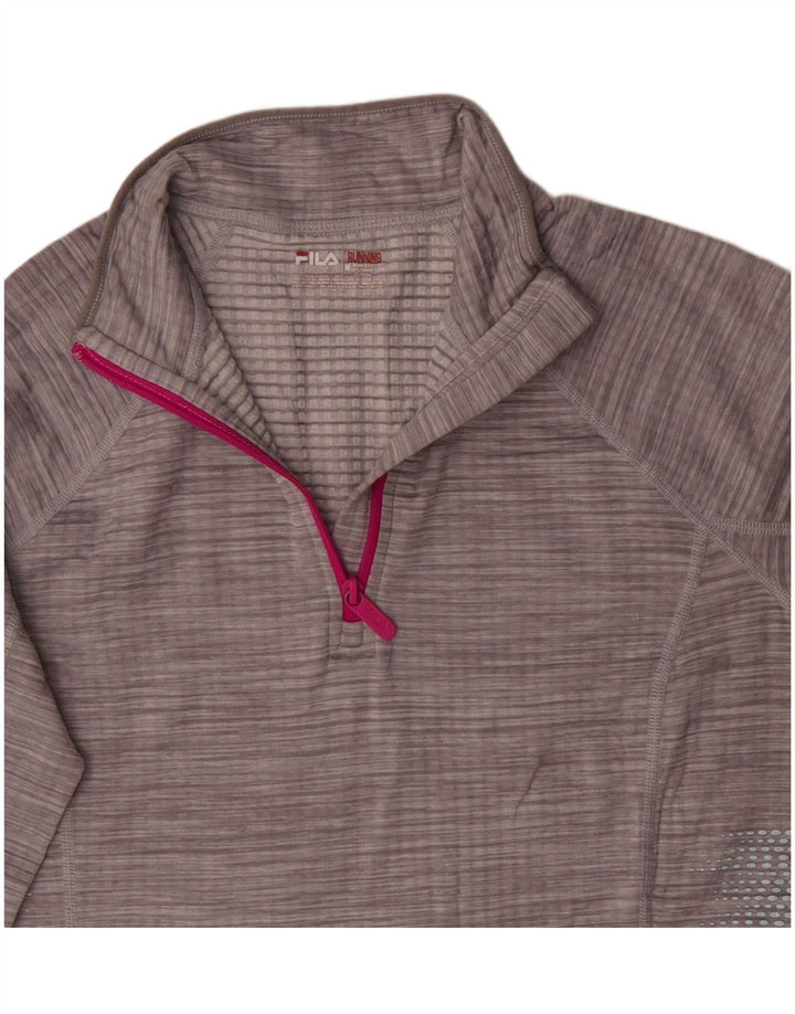 Fila Womens Zip Neck Pullover Treino Top UK 14 Medium Grey Flecked