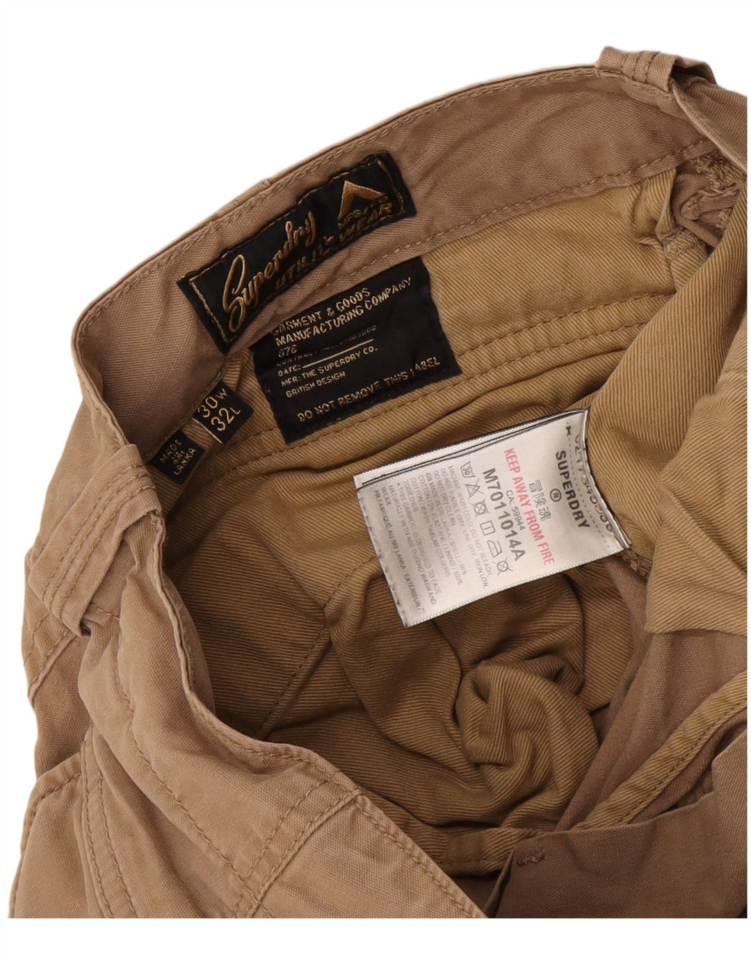 Calças Superdry Mens Slim Cargo W30 L32 Algodão Bege