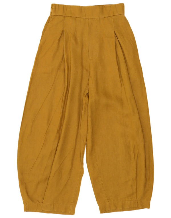 Calça feminina Benetton com perna larga W28 L22 linho amarelo