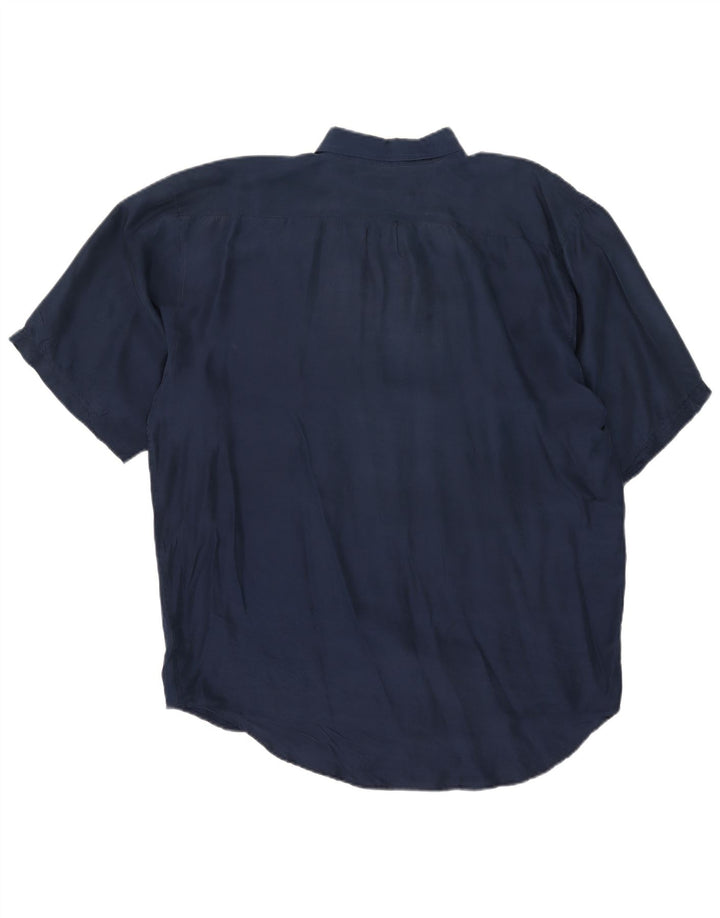Camisa masculina vintage de manga curta XL azul marinho seda