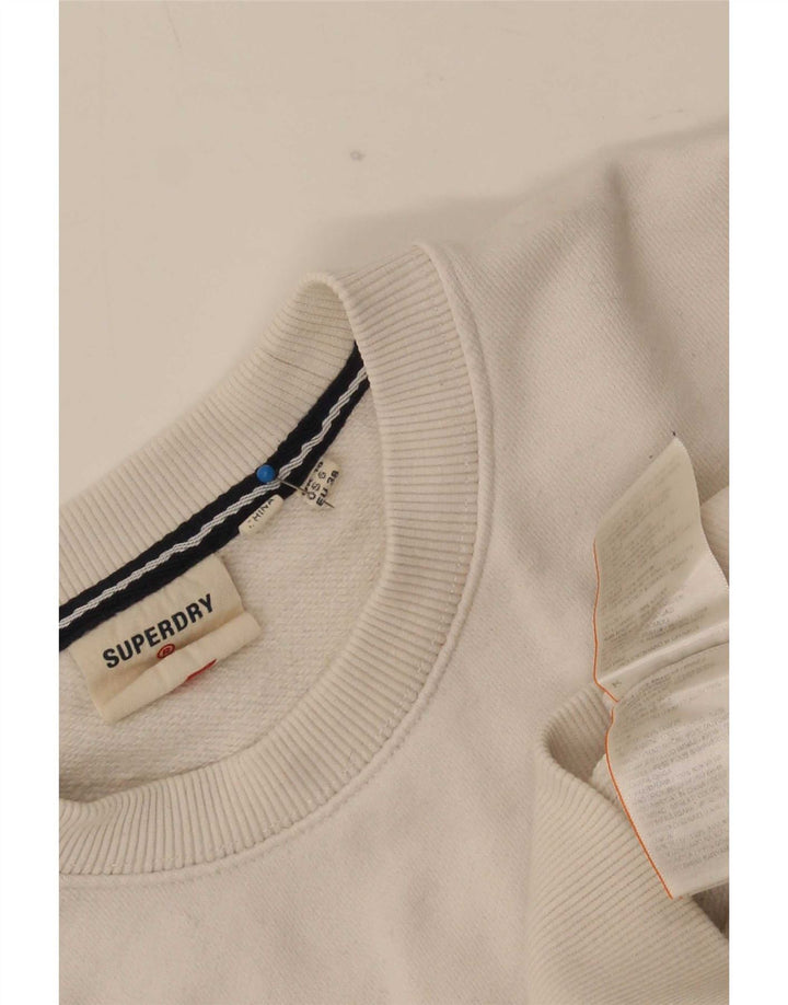Superdry feminino gráfico oversized moletom jumper UK 10 pequeno branco