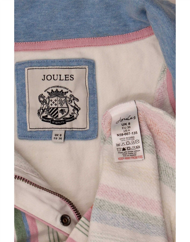 Suéter feminino Joules com gola e zíper UK 8 pequeno listrado multicolorido